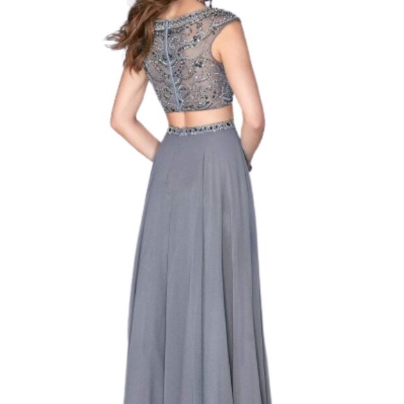 NWT La Femme 24493SC Poly Chiffon Prom Dress Gray Size 6 - Picture 3 of 8